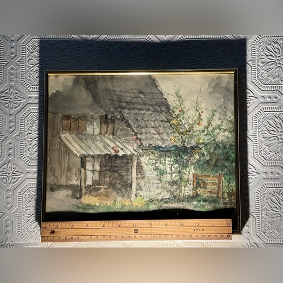Country Cabin Original Water Colour. Artist Unknown. Gold tone pressure Frame - Picture 13 of 13